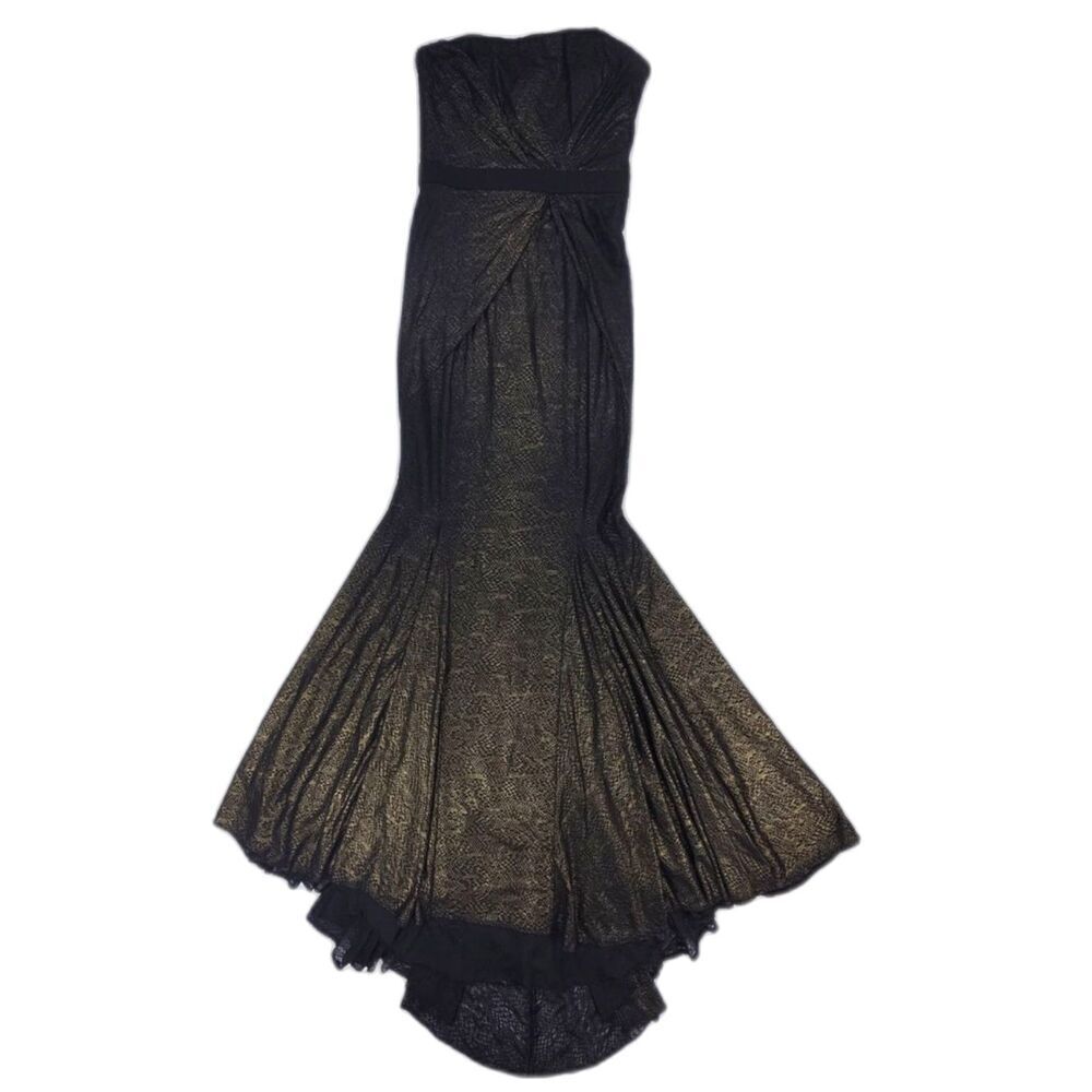 BADGLEY MISCHKA Collection Iridescent Strapless Gown Gold HOCO Formal Dressy 10